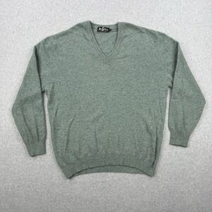 Vintage Alan Stuart Sweater Mens Large Green Wool Blend V‎ Neck Made In Italy